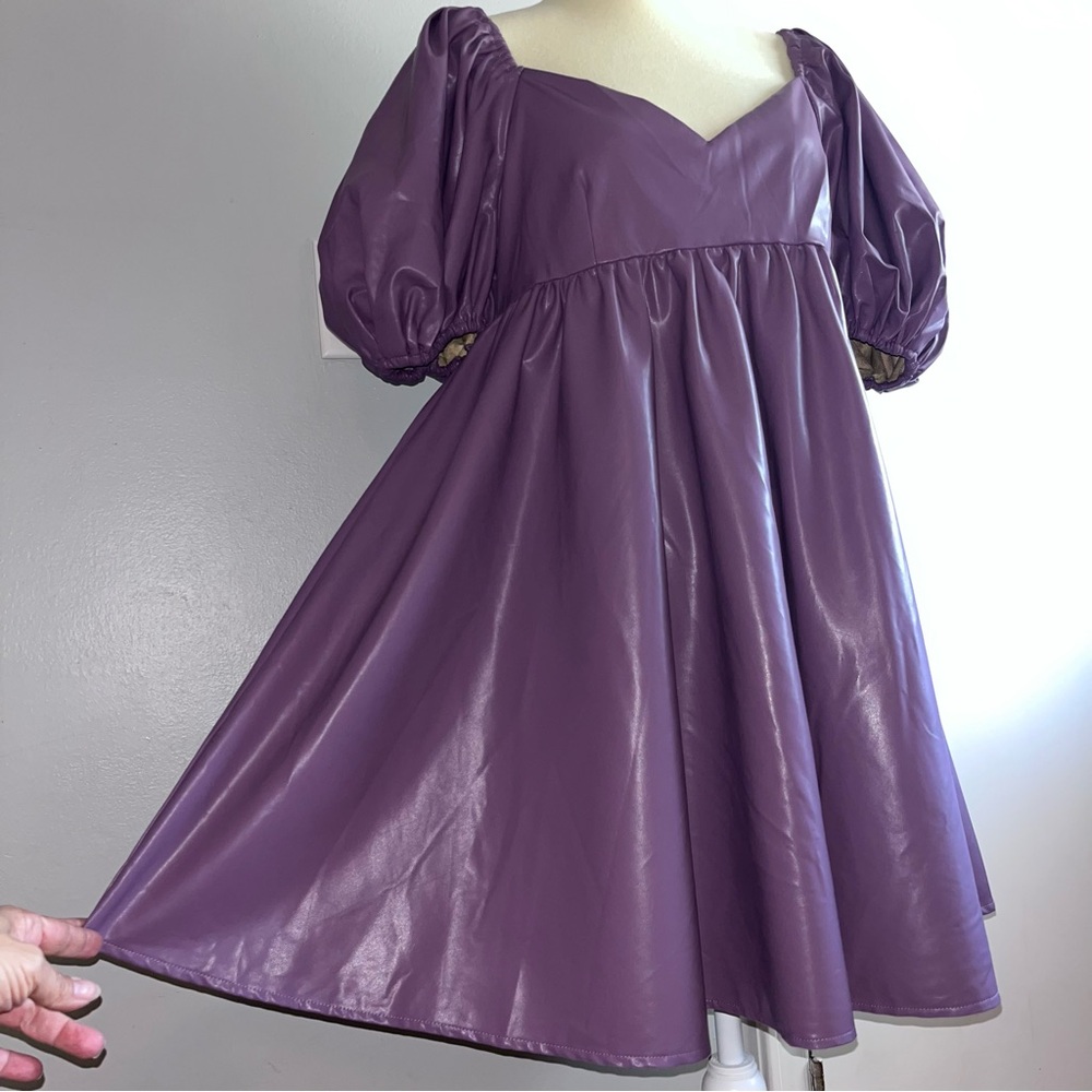 Dance & Marvel Presley Vegan Leather Puff Sleeve Babydoll Dress - Picture 3 of 15